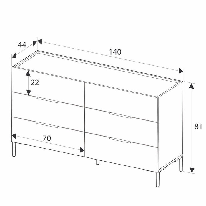 Hanah Home Cómoda Sfn-1760-Dd-1 Blanca con 6 Cajones